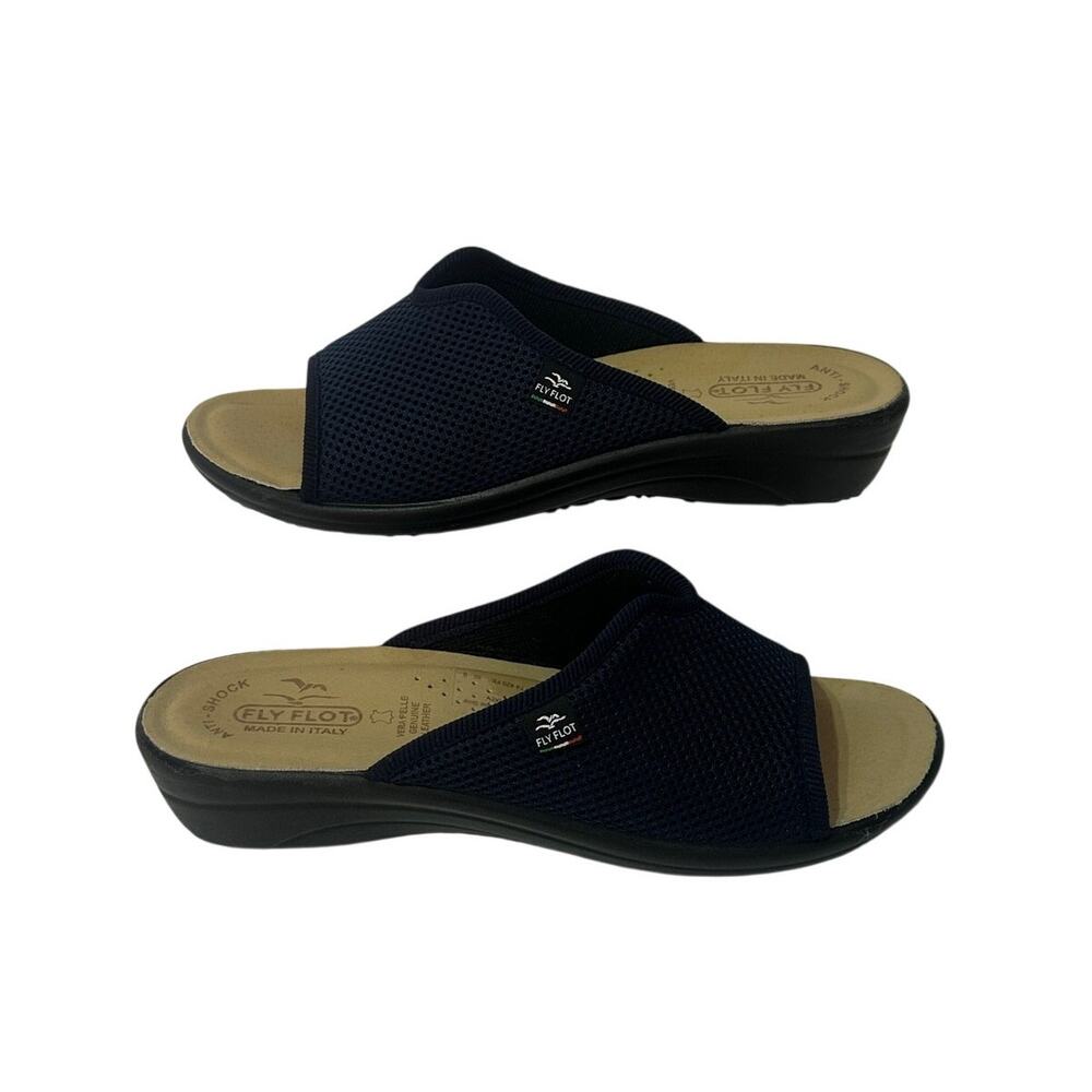 FLY FLOT Navy Mesh Slide Sandal Anti Shock Anatomic Leather 40 / 8 Made In Italy